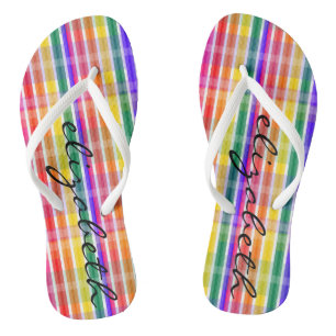 Rainbow Plaid Thongs