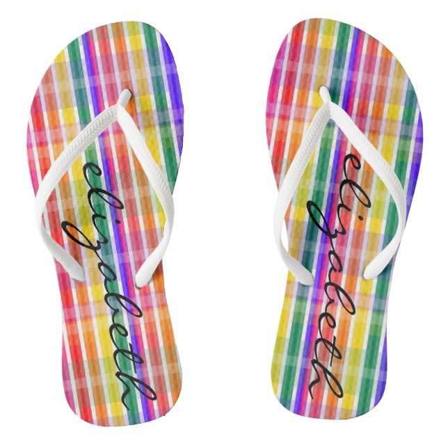 Rainbow Plaid Thongs (Footbed)