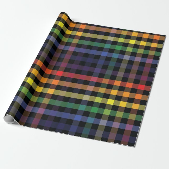 Rainbow Plaid Wrapping Paper (Unrolled)