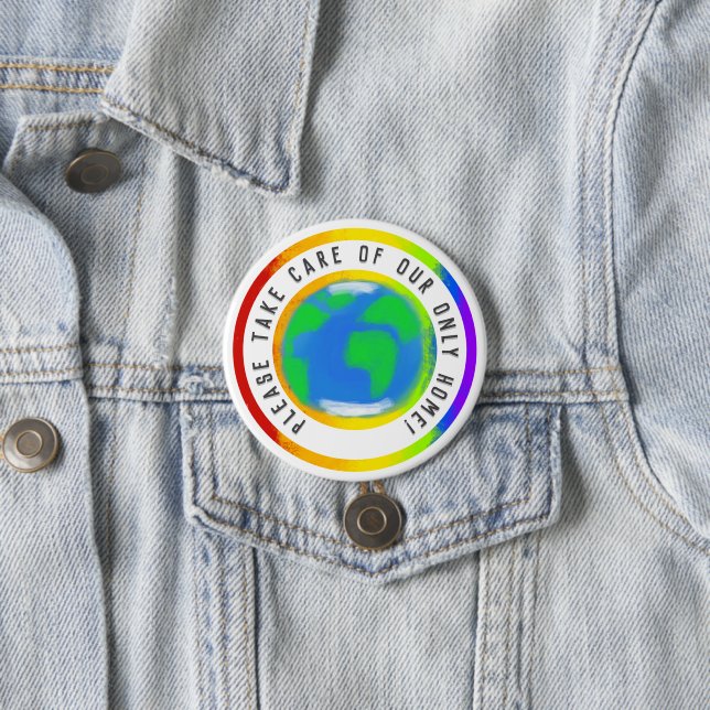Rainbow Planet Earth Respect Home Statement Button (In Situ)