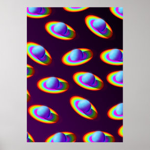 Rainbow Planets Pattern Poster