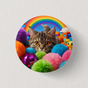 Rainbow Playtime Kitten Adorable Tabby Cat 3 Cm Round Badge
