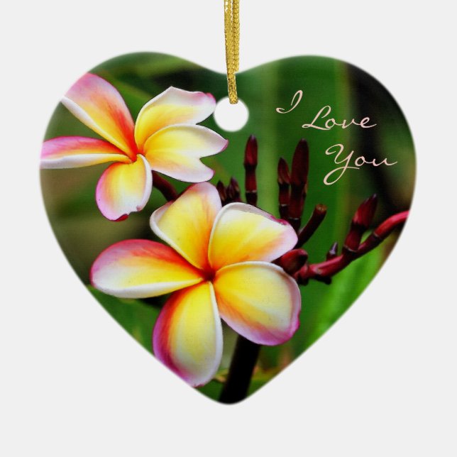 Rainbow Plumeria, I Love You Ornament (Front)