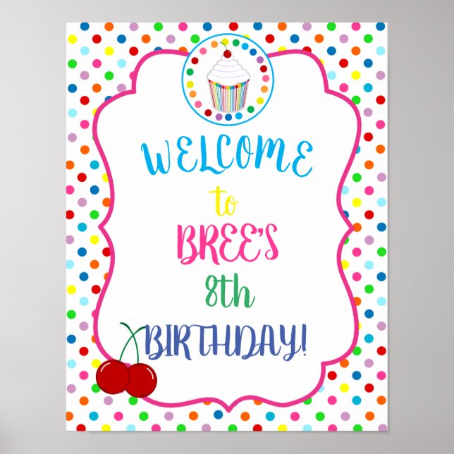 Rainbow Polka Dot Cupcakes and Numbers Poster (Front)