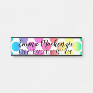 Rainbow Polka Dot Office Door Sign Name Plate