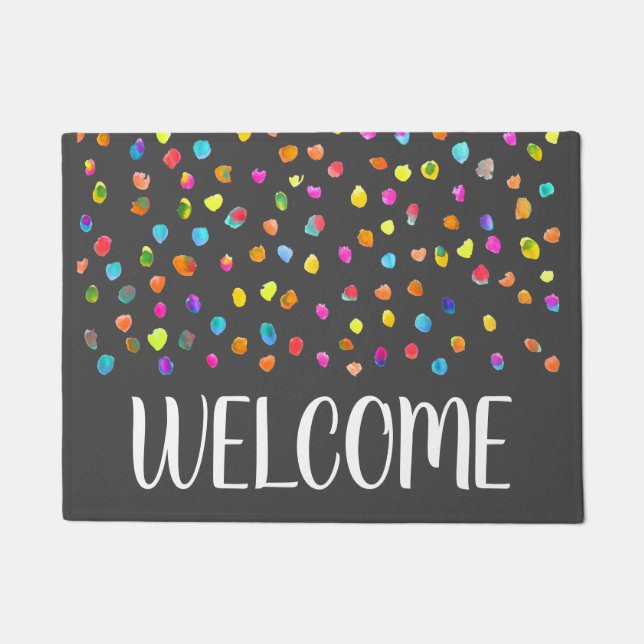 rainbow polka dot theme welcome mat (Front)