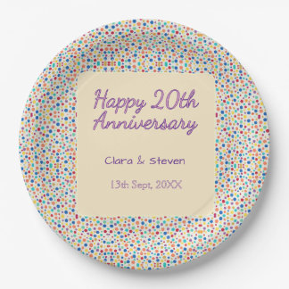 rainbow polka dots 20th anniversary purple orange  paper plate