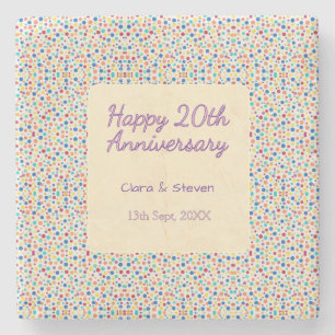 rainbow polka dots 20th anniversary purple orange stone coaster