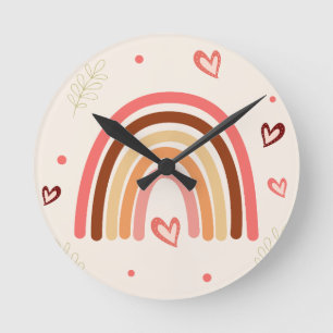 Rainbow Polka Dots and Harts Neutral  Boho Colour  Round Clock