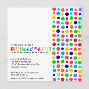 Rainbow Polka Dots Birthday Party Invitation