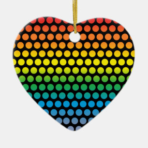 Rainbow Polka Dots Black Ceramic Ornament