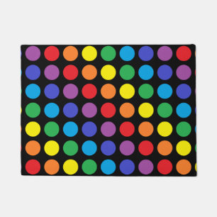 Rainbow Polka Dots Black Doormat