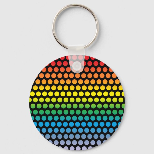 Rainbow Polka Dots Black Key Ring (Front)