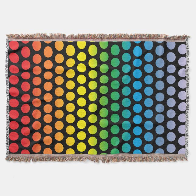 Rainbow Polka Dots - Black Throw Blanket (Front)