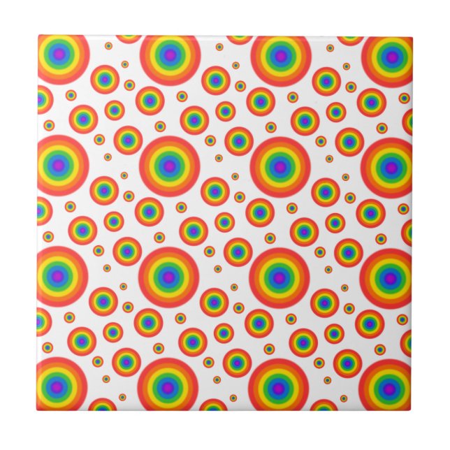 Rainbow Polka Dots Ceramic Tile (Front)