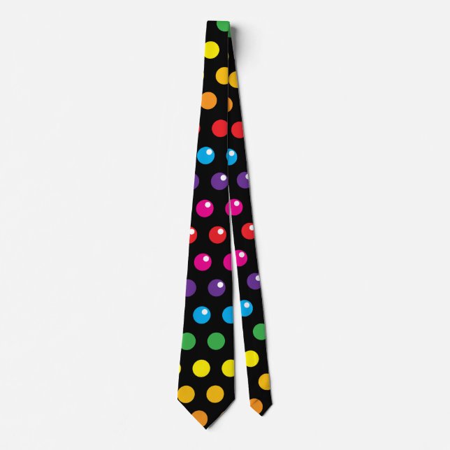 Rainbow Polka Dots Clown Funny Black Neck Tie (Front)