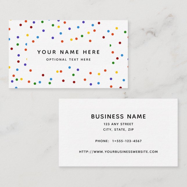Rainbow Polka Dots Confetti Pattern Business Card (Front/Back)