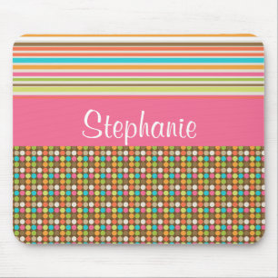 Rainbow Polka Dots Customisable Monogram Mouse Pad