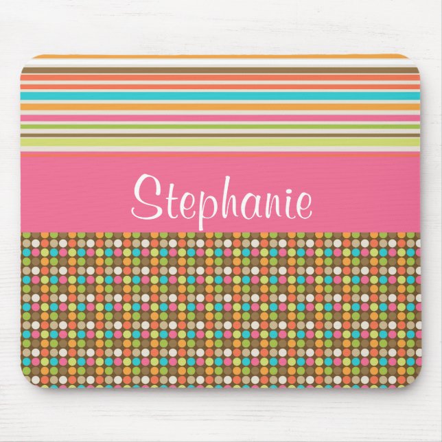 Rainbow Polka Dots Customisable Monogram Mouse Pad (Front)