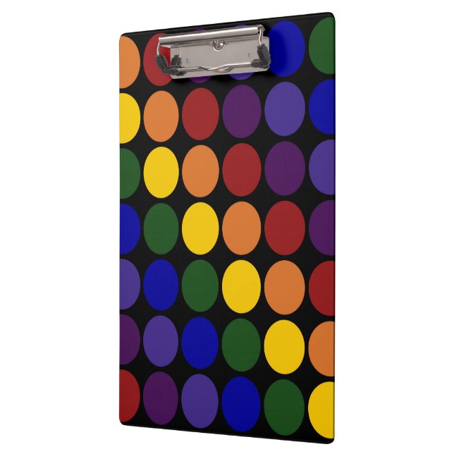 Rainbow Polka Dots on Black Clipboard (Left)