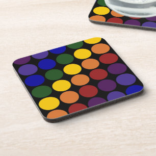 Rainbow Polka Dots on Black Coaster