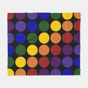 Rainbow Polka Dots on Black Fleece Blanket