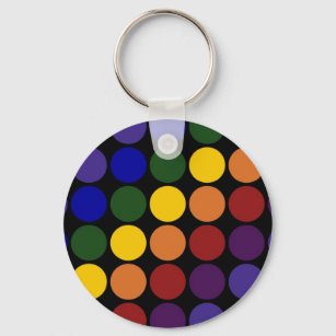 Rainbow Polka Dots on Black Key Ring