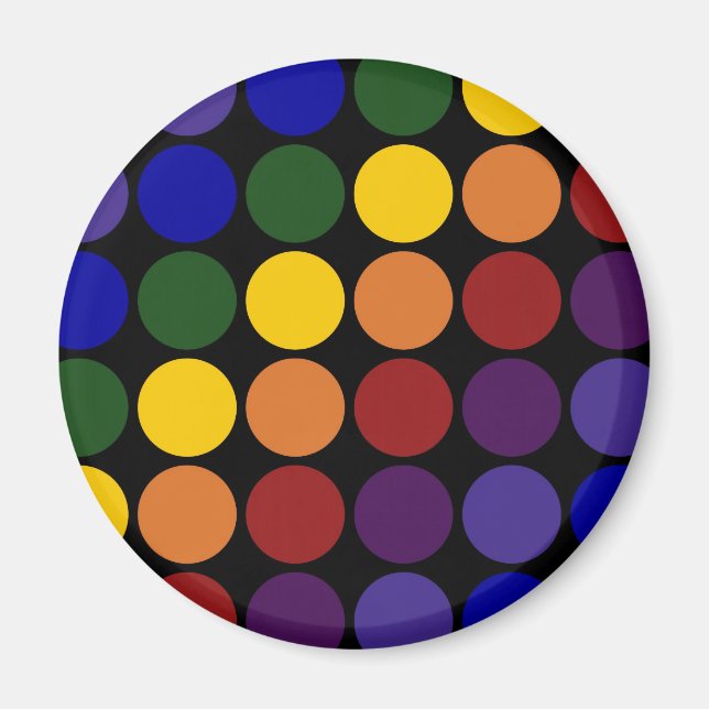 Rainbow Polka Dots on Black Magnet (Front)
