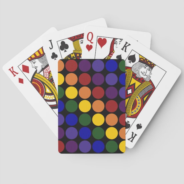 Rainbow Polka Dots on Black Playing Cards (Back)
