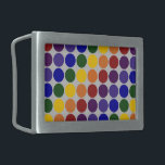 Rainbow Polka Dots on Grey Belt Buckle<br><div class="desc">This custom item features rows of rainbow coloured polka dots on a grey background. The grey has an almost metallic feel to it. The offset rows form diagonals of each colour: violet, indigo, blue, green, yellow, orange, and red. Digitally created image. Copyright © 2011 Claire E. Skinner. All rights reserved....</div>