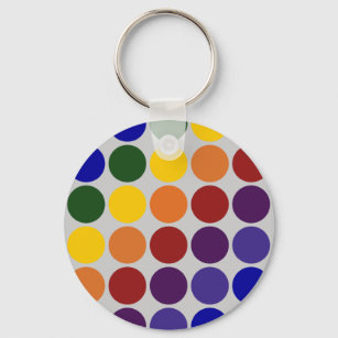 Rainbow Polka Dots on Grey Key Ring