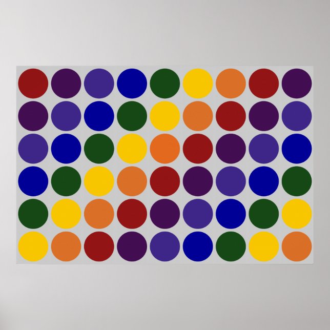 Rainbow Polka Dots on Grey Poster (Front)