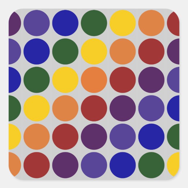 Rainbow Polka Dots on Grey Square Sticker (Front)