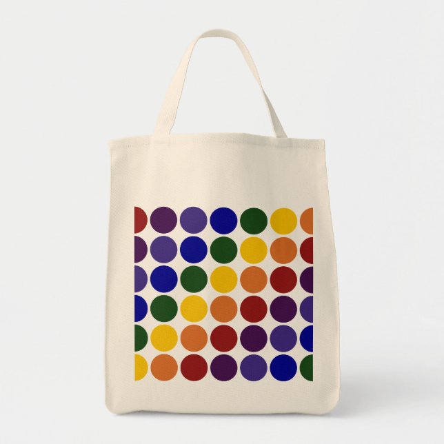 Rainbow Polka Dots on Grey Tote Bag (Front)