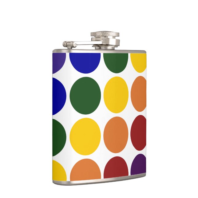 Rainbow Polka Dots on White Hip Flask (Right)