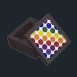 Rainbow Polka Dots on White Keepsake Box<br><div class="desc">Rainbow coloured polka dots are arranged in rows on a white background. The offset rows form diagonals of each colour: violet, indigo, blue, green, yellow, orange, and red. The white background is actually transparent, so you can change it if you like. Just click the "Customise it!" button, then select a...</div>