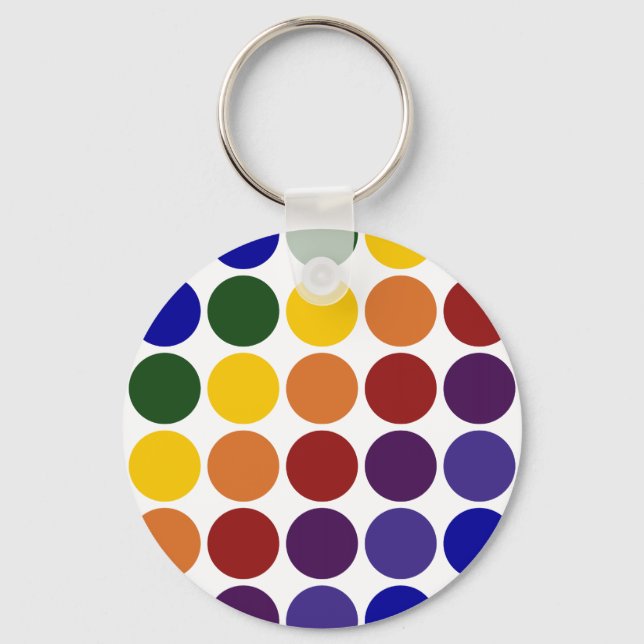 Rainbow Polka Dots on White Key Ring (Front)