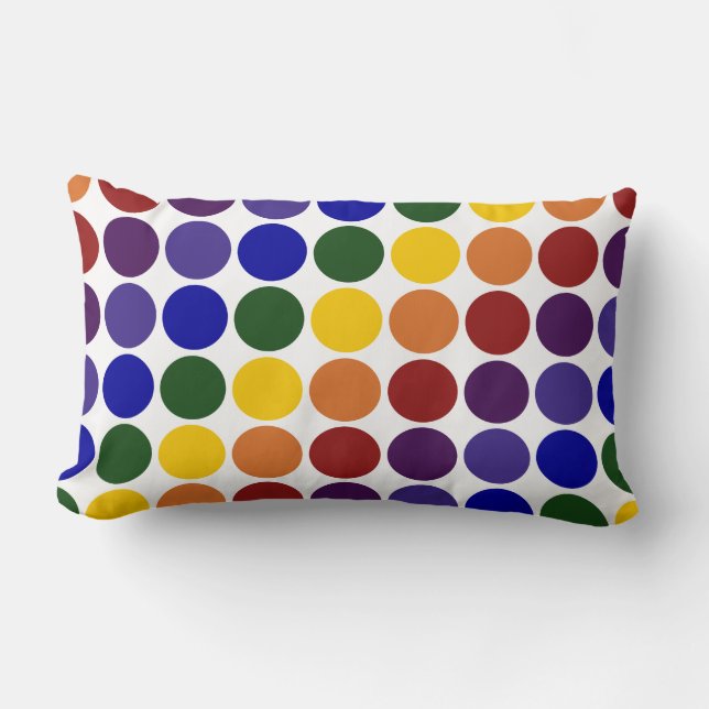 Rainbow Polka Dots on White Lumbar Cushion (Front)