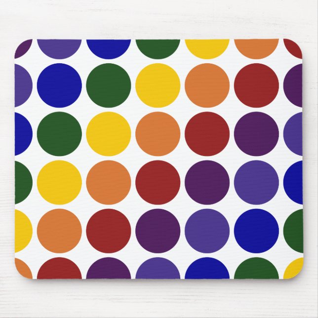 Rainbow Polka Dots on White Mouse Pad (Front)