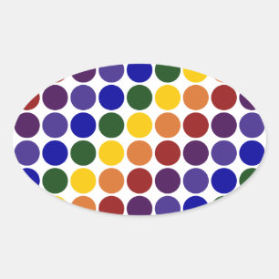 Rainbow Polka Dots on White Oval Sticker