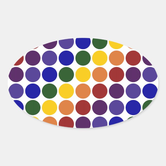 Rainbow Polka Dots on White Oval Sticker (Front)