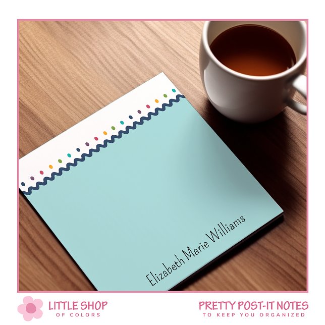 Rainbow Polka Dots Scalloped Border Personalised Post-it Notes (Creator Uploaded)