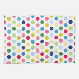Rainbow polka dots tea towel