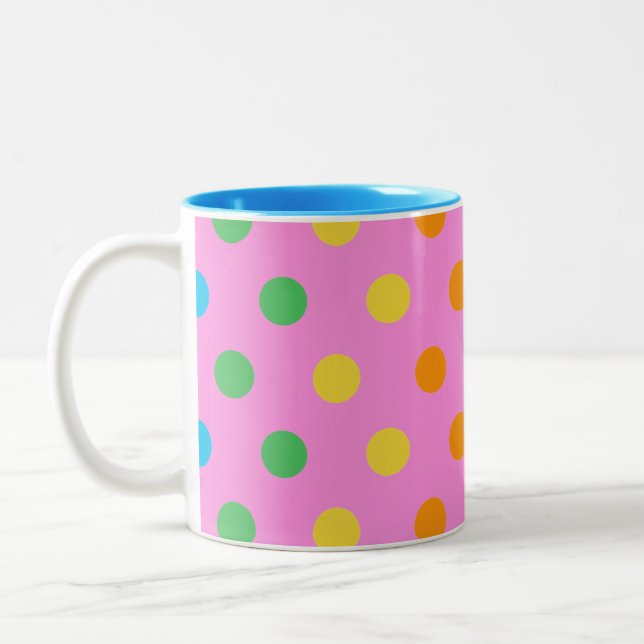rainbow polka dots Two-Tone coffee mug (Left)