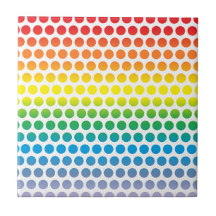 Rainbow Polka Dots White Ceramic Tile