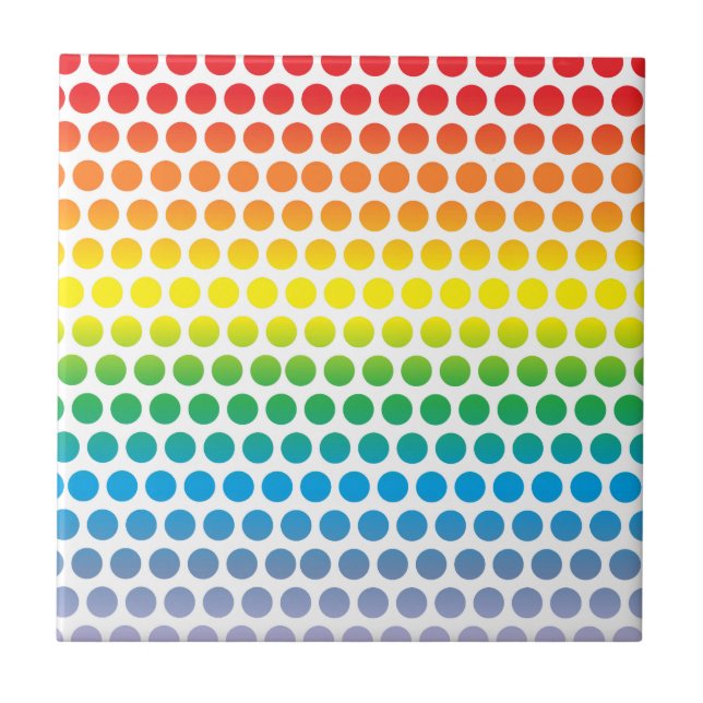 Rainbow Polka Dots White Ceramic Tile (Front)