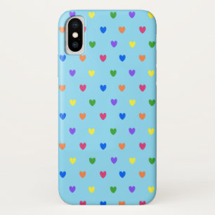 Rainbow polka hearts on baby blue iPhone x case
