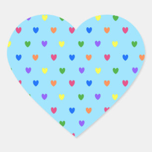 Rainbow polka hearts on baby blue heart sticker