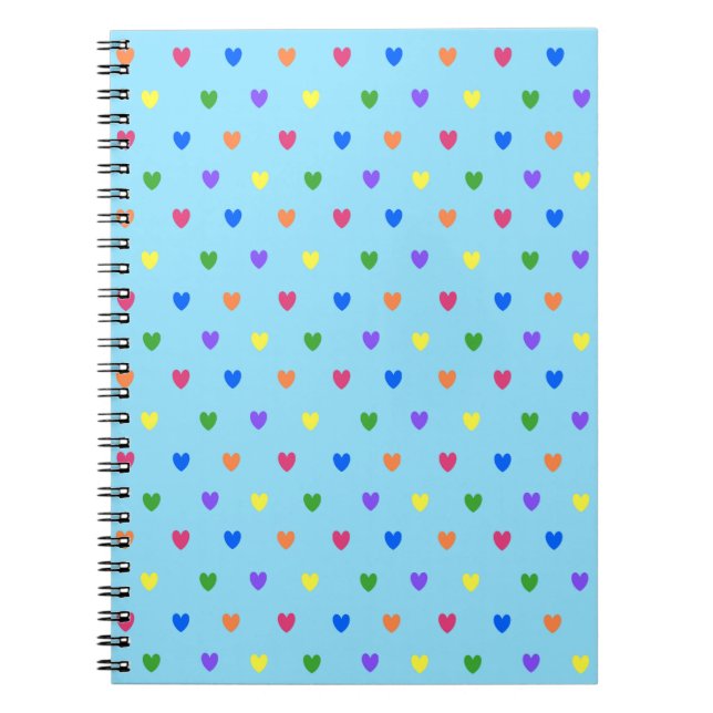 Rainbow polka hearts on baby blue notebook (Front)