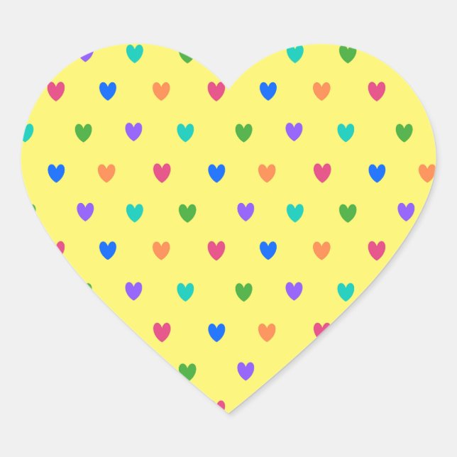 Rainbow polka hearts on yellow heart sticker (Front)